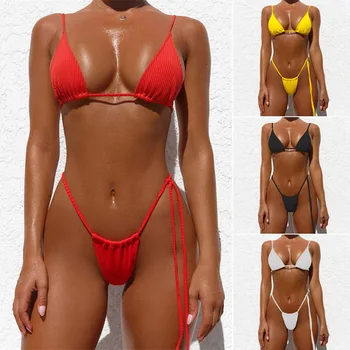 Сексуальный Комплект Бикини из двух частей, Женский Бандажный купальник, купальник с эффектом Пуш-ап, летняя пляжная одежда, мягкий купальный костюм