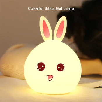Силиконовая Лампа ShenzhiTech с кроликом и Медведем, Милый Ночник, Сменный 7 Цветов, USB-Зарядка, светодиодный Сенсорный Портативный Светильник для Животных