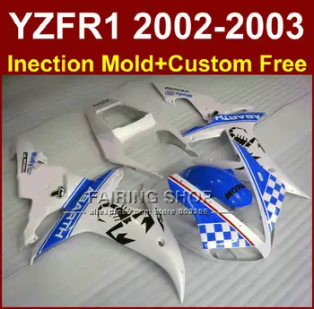 Сине-белый комплект обтекателей ABARTH для YAMAHA YZF R1 2002 2003 обтекатели yzf r1 02 03 YZF1000 02 03 запчасти для ремонта кузова