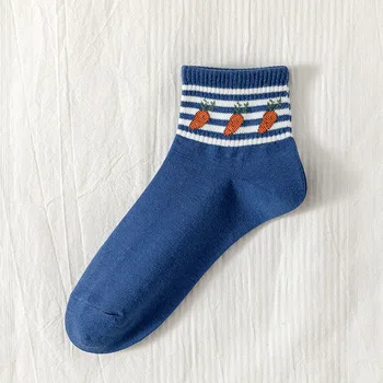 Синие женские носки из чистого хлопка Ins, Весенне-летние и осенние носки с рисунком кролика и моркови в японском стиле для милых девочек