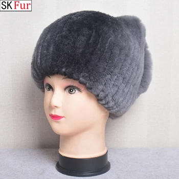 Утепленная теплая шапка из натурального меха кролика Рекс, зимняя женская меховая шапка, роскошная пушистая шапка из шиншиллы, окрашенная в цвет шляпы