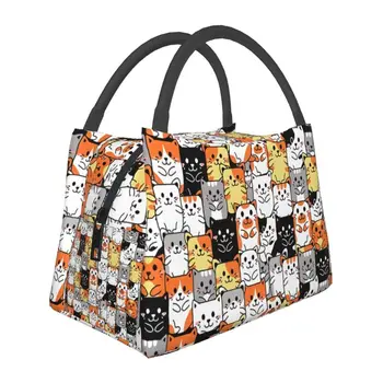 Утепленные сумки для ланча с рисунком милого котенка и кошки для женщин, мультяшные животные, термоохладитель, коробка для Бэнто, офис в больнице