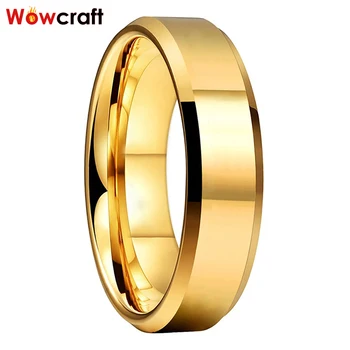Ювелирные изделия Wowcraft, кольца из карбида вольфрама из золота 6 мм для мужчин и женщин, Обручальное кольцо, Полированные блестящие скошенные края, Бесплатная внутренняя гравировка