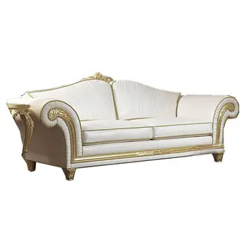 новый стиль, роскошный комбинированный диван 123 из массива дерева, резной золотой диван для трех человек, кожаный диван для большой семьи